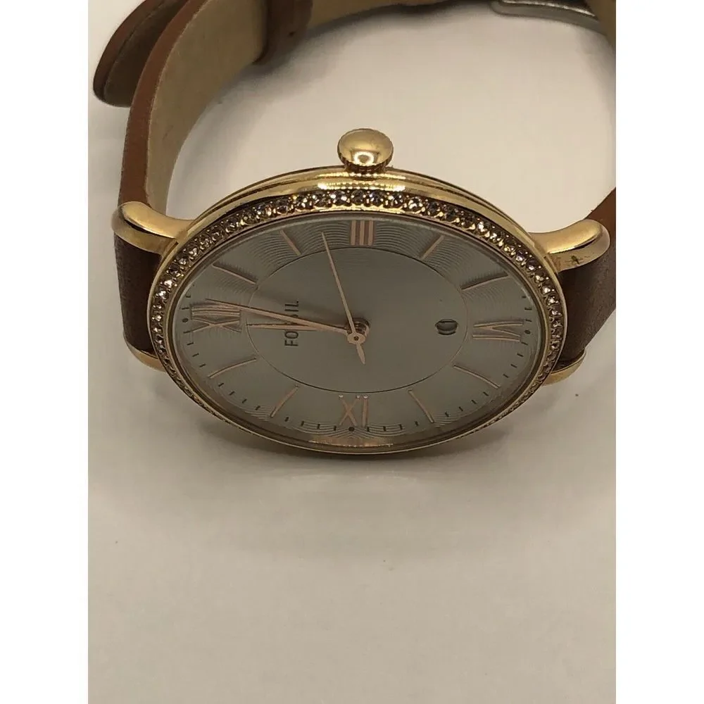 Fossil C141016 Women's Brown Leather Analog Silver Dial Quartz Wrist Watch OP617